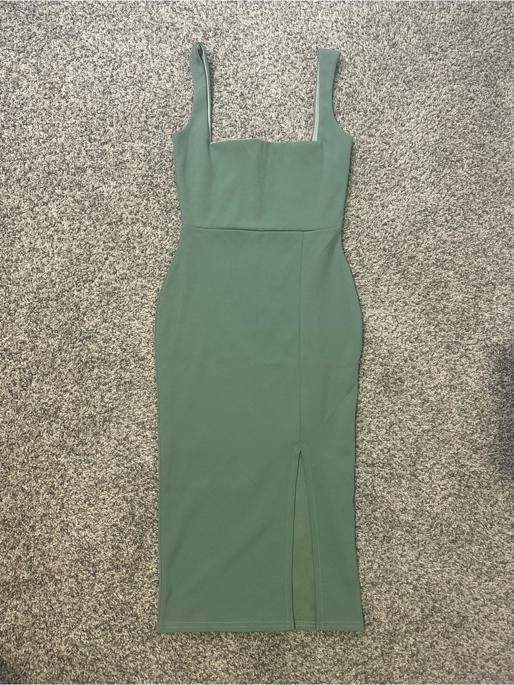 Nasty Gal Sage Green Square-Neck Midi Dress